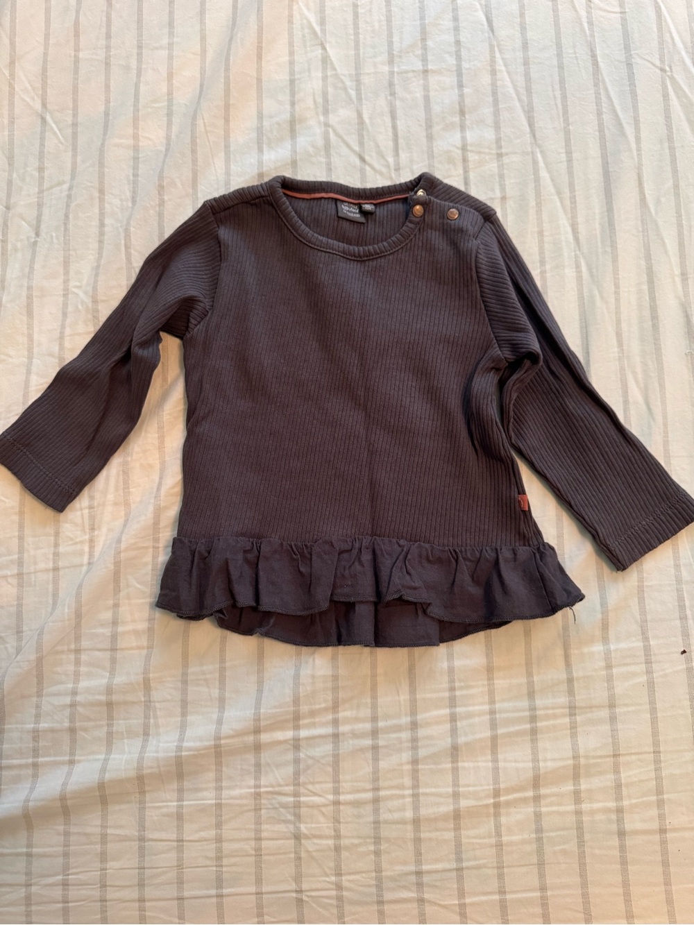 Long Sleeve Ruffle Hem Toddler Top - Charcoal Gray